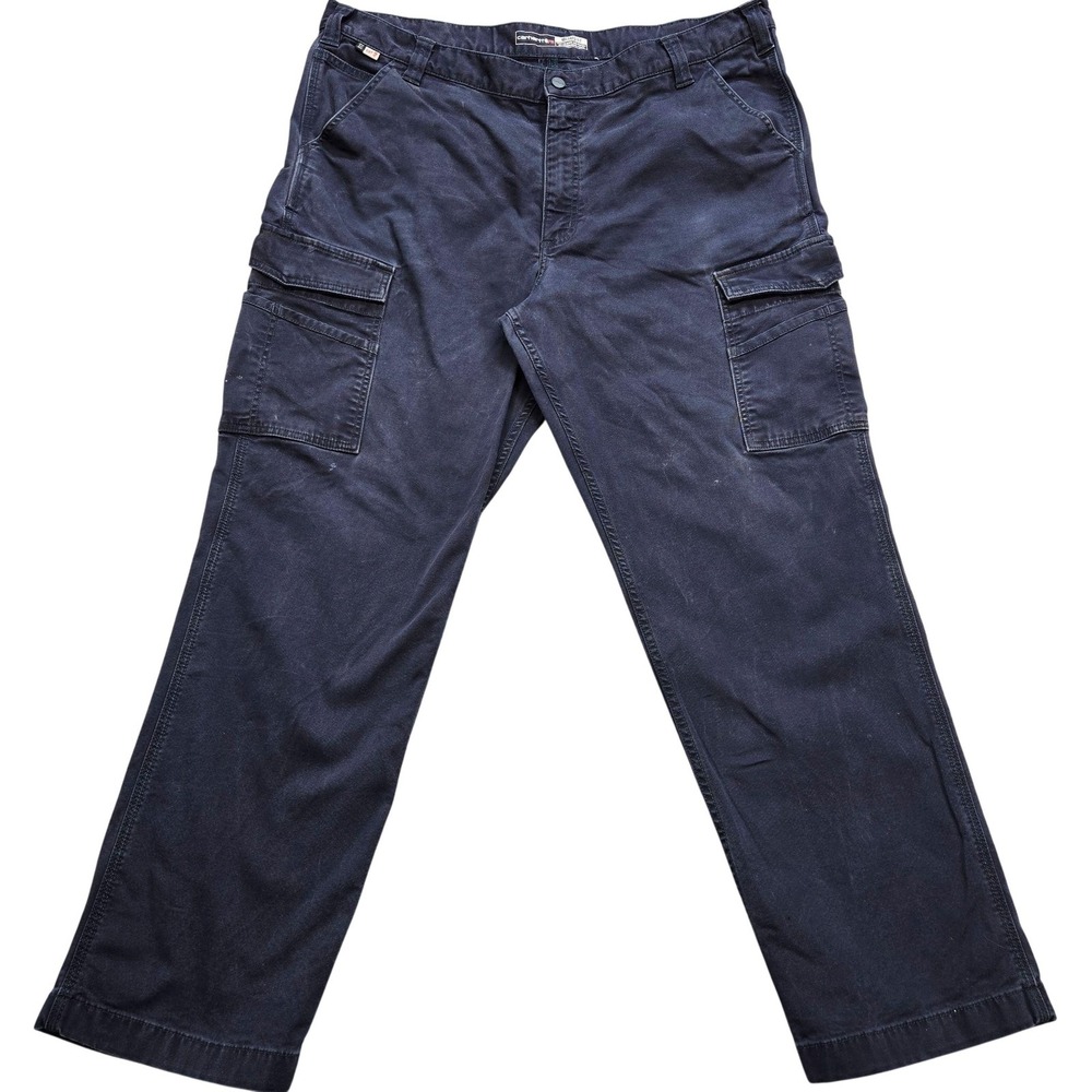 Carhartt Pants Mens 40x30 Blue Cargo Relaxed Canvas FR Workwear Pockets Stretch